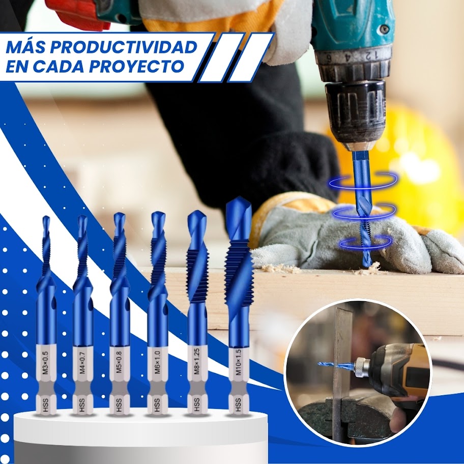 KIT DE BROCAS ROSCADORAS 6 EN 1 TITANPRO