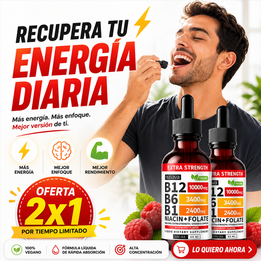 SUPLEMENTO LÍQUIDO DE VITAMINA B12 CON FRAMBUESA OFERTA 2X1