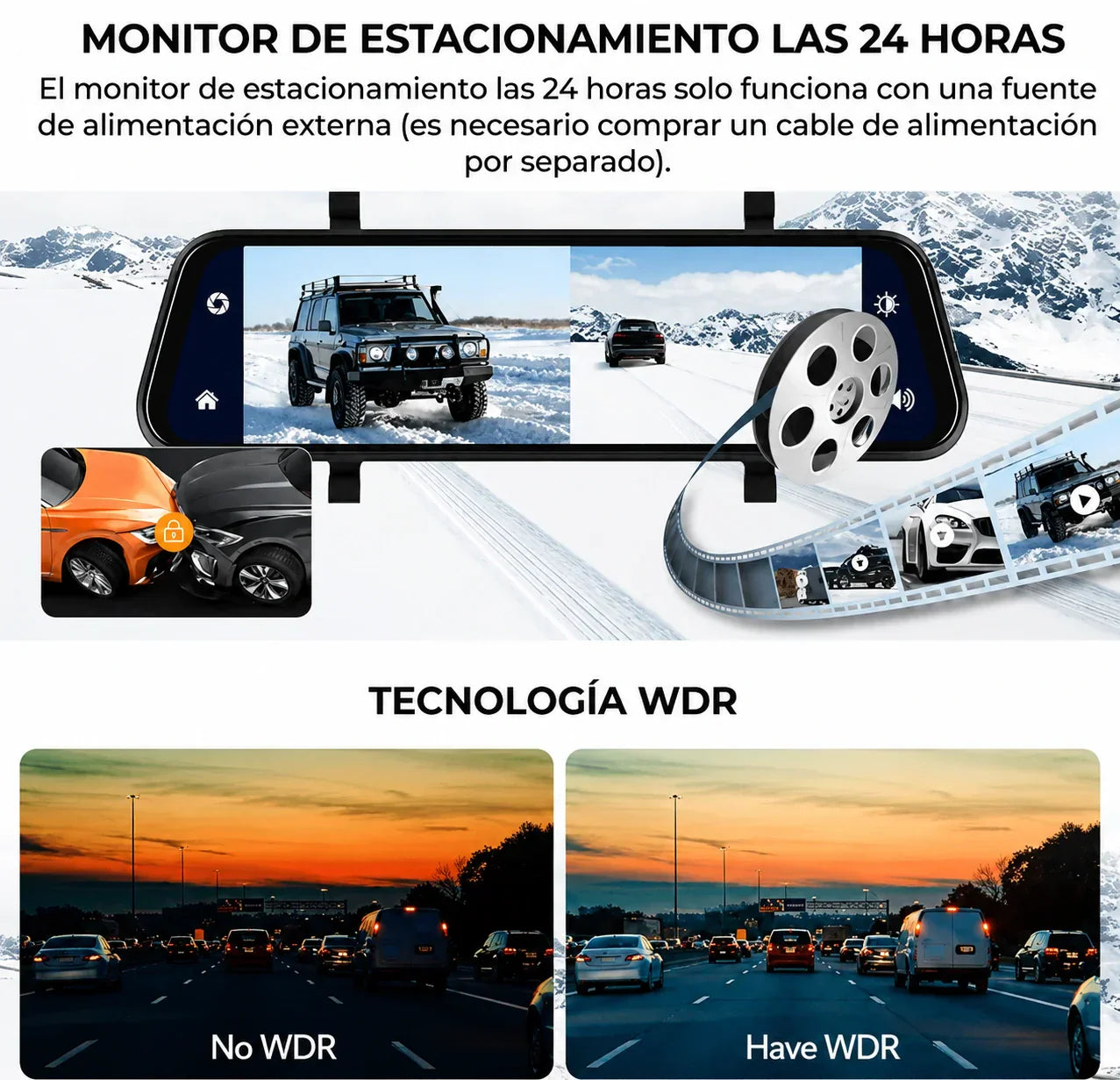 DRIVEVISION 360™ | ESPEJO RETROVISOR INTELIGENTE CON CÁMARA DELANTERA Y TRASERA HD